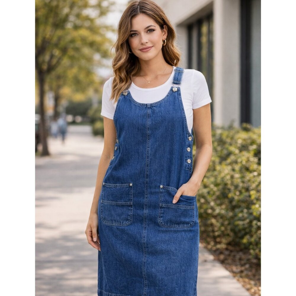 Vintage Pinafore Denim Dress Womens Size Small Blue Y2K Academia Teacher Boho‎